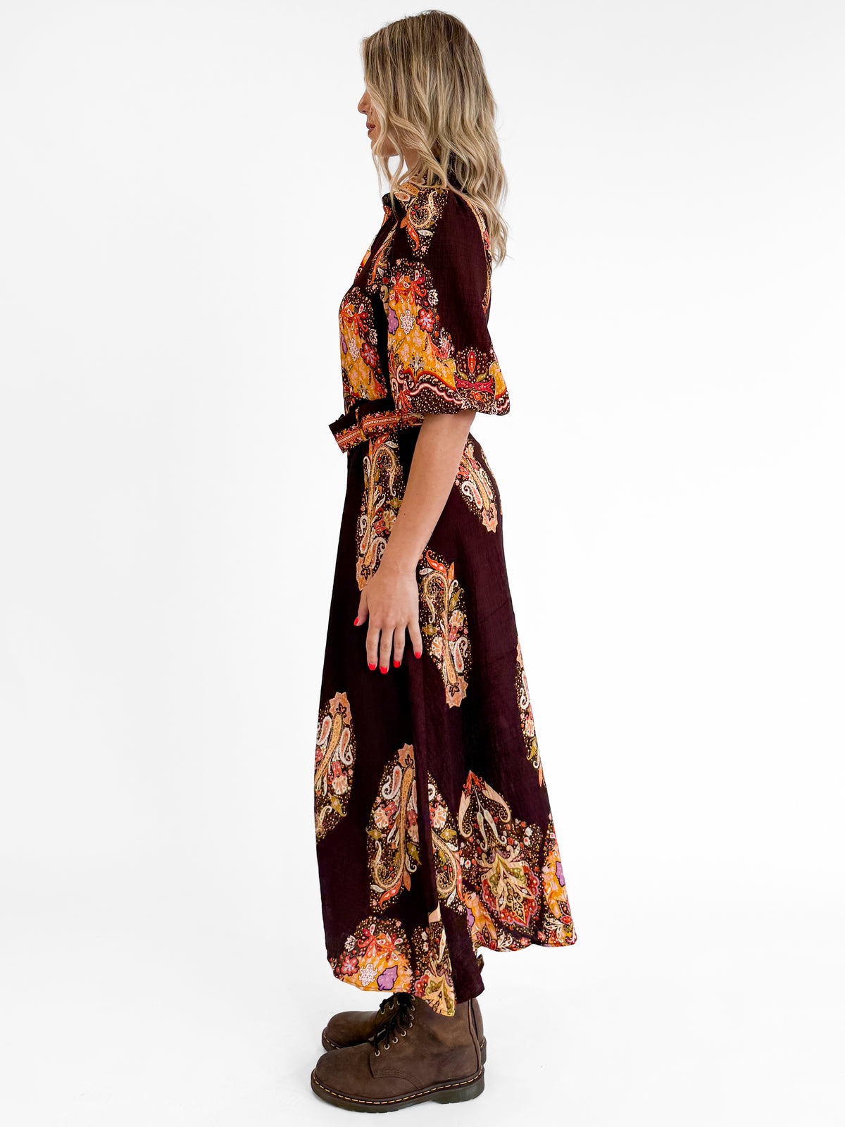 Amara Belted Shirt Dress in Brown/Rust