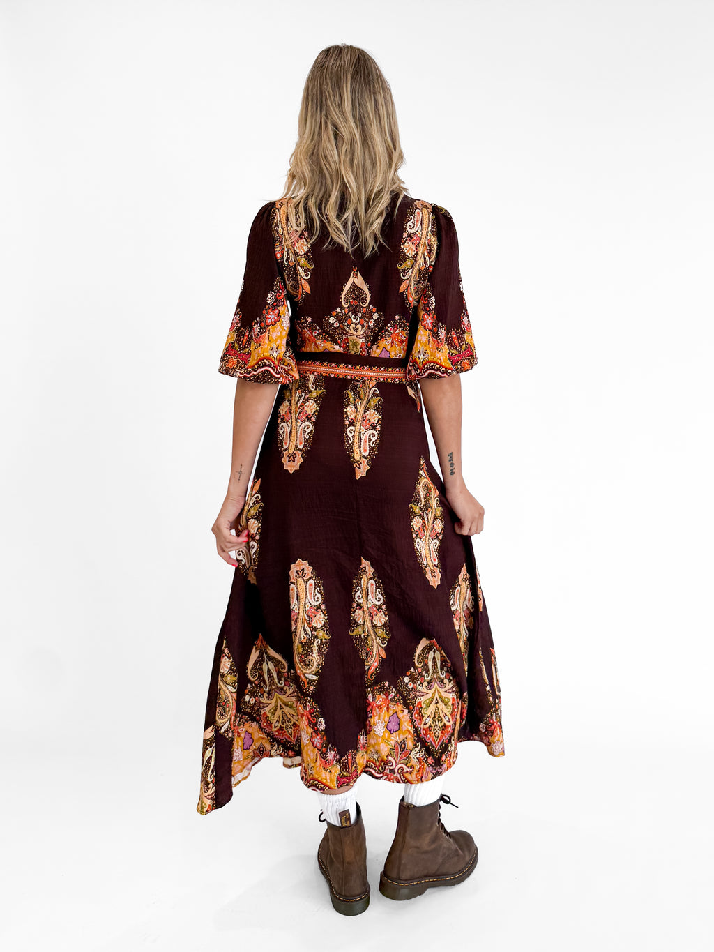 Amara Belted Shirt Dress in Brown/Rust