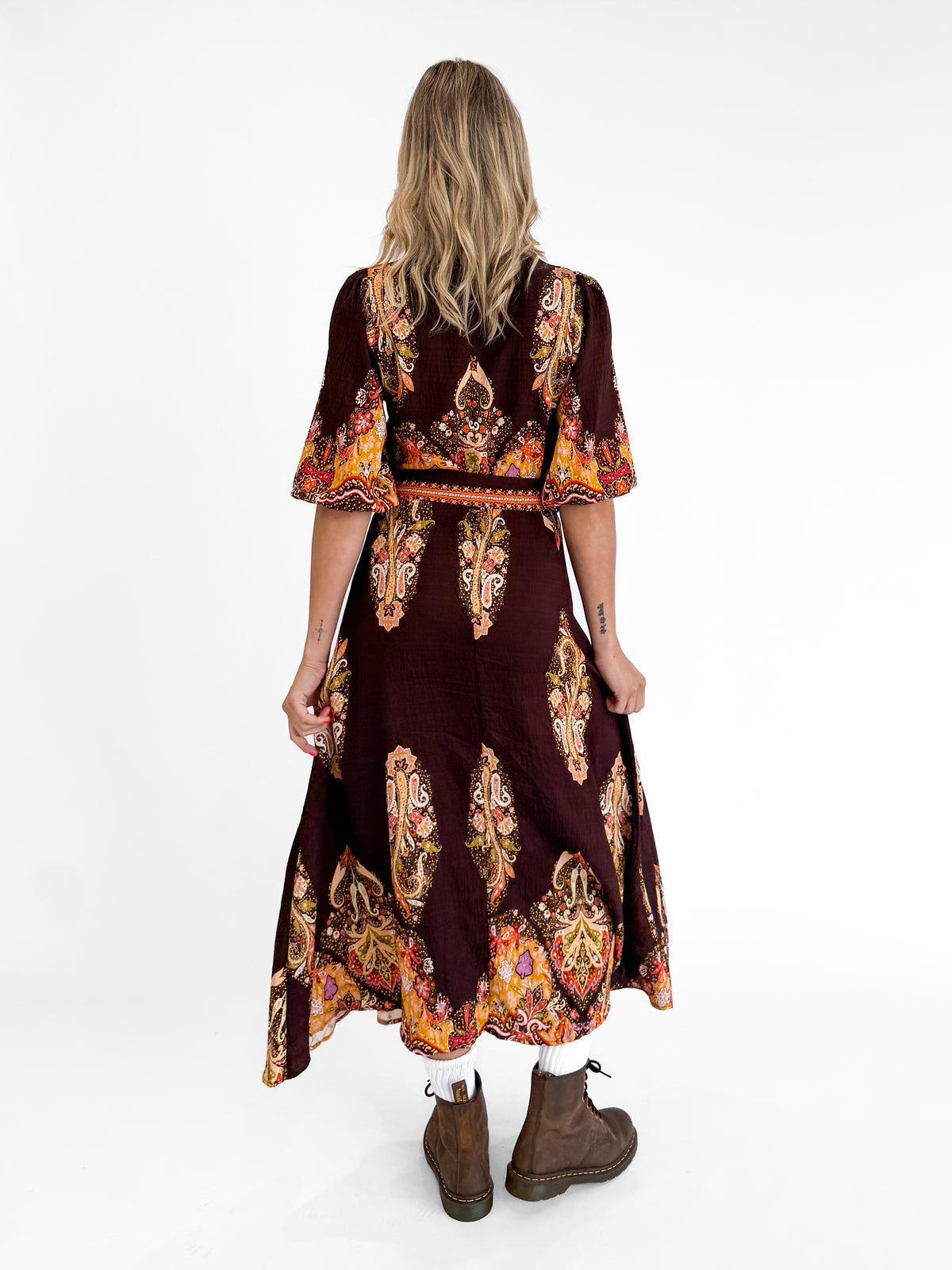 Amara Belted Shirt Dress in Brown/Rust