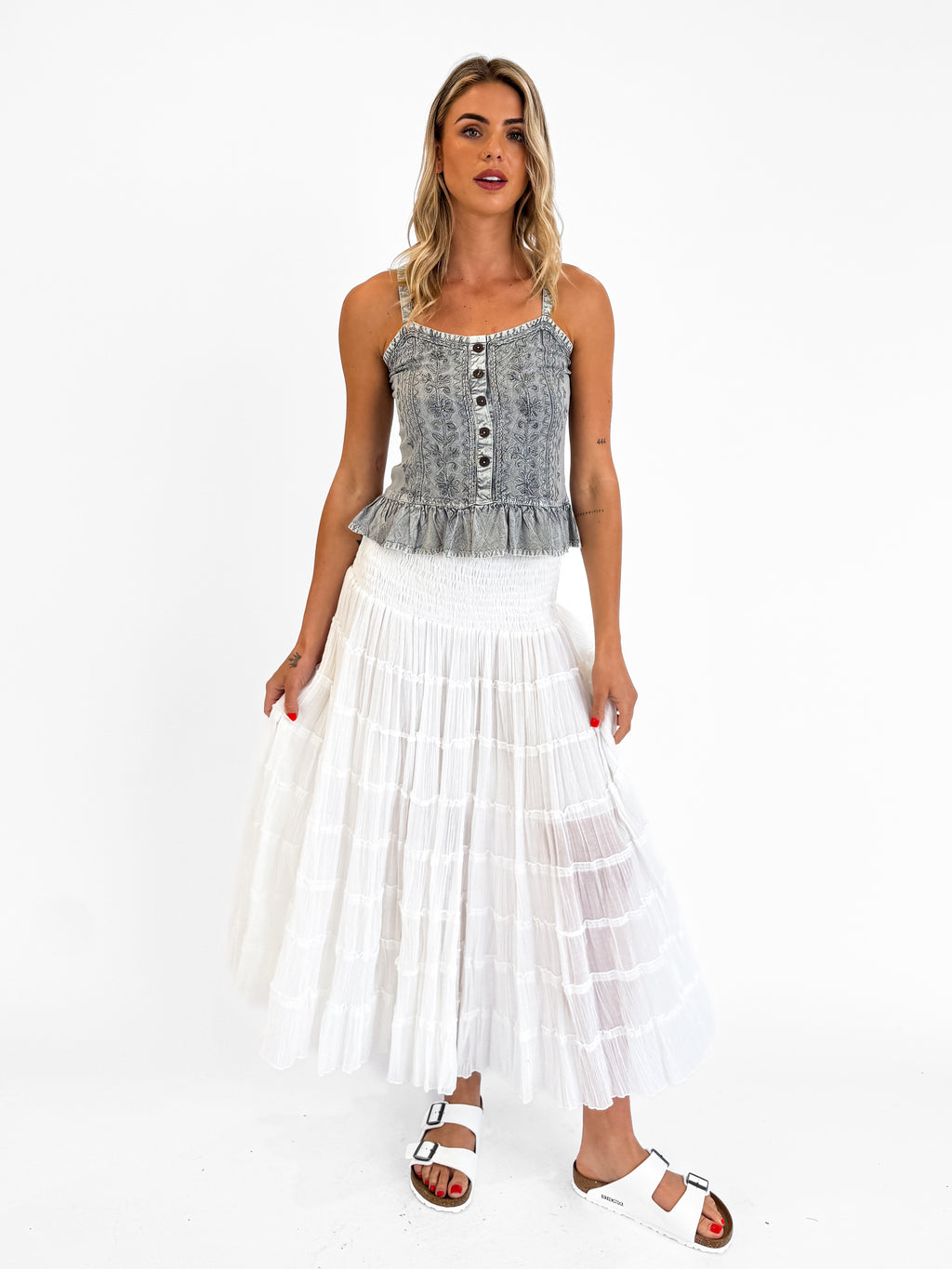 Hippy Essentials | Tiered Cotton Boho Skirt in White
