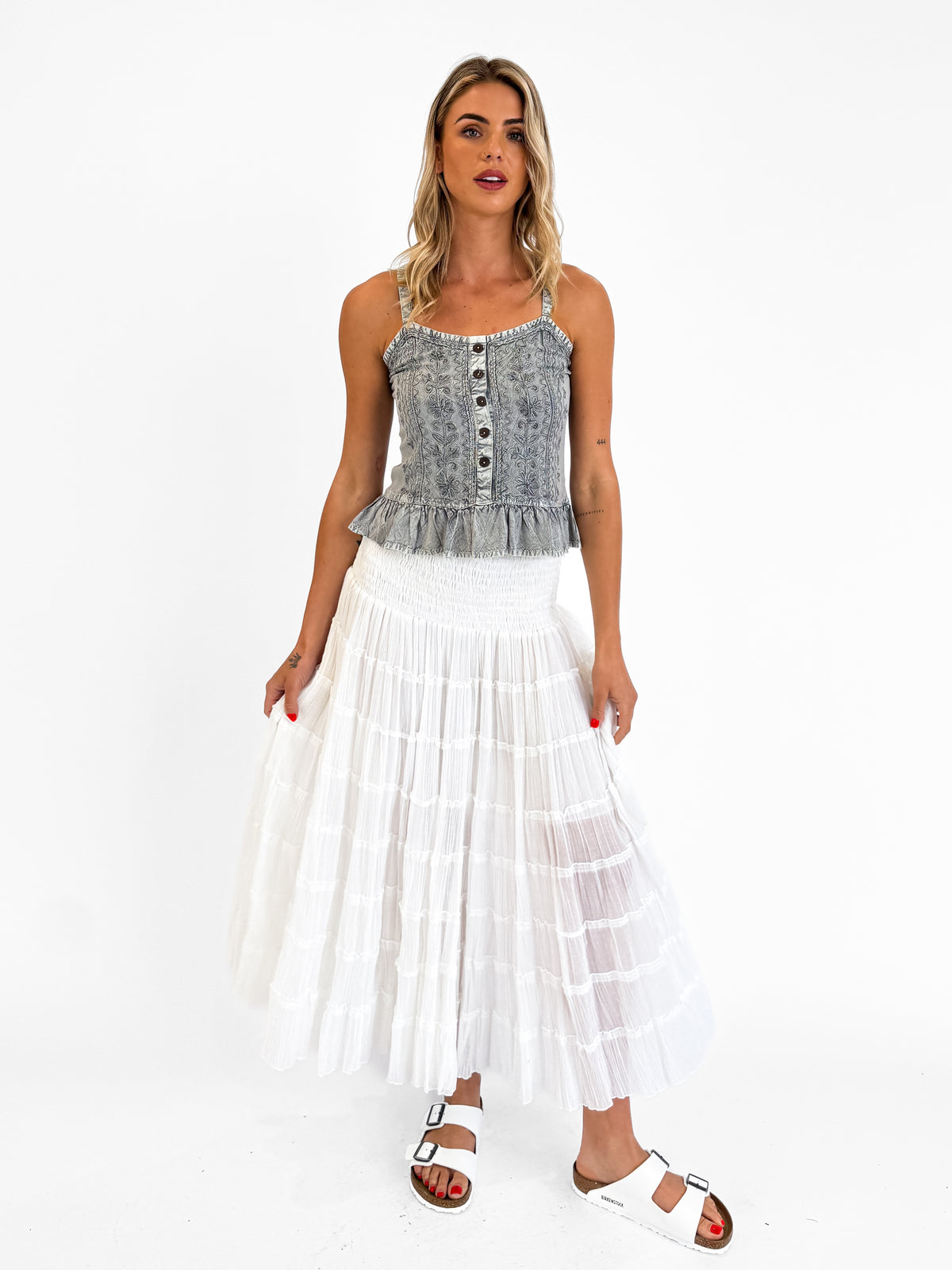 Hippy Essentials | Tiered Cotton Boho Skirt in White