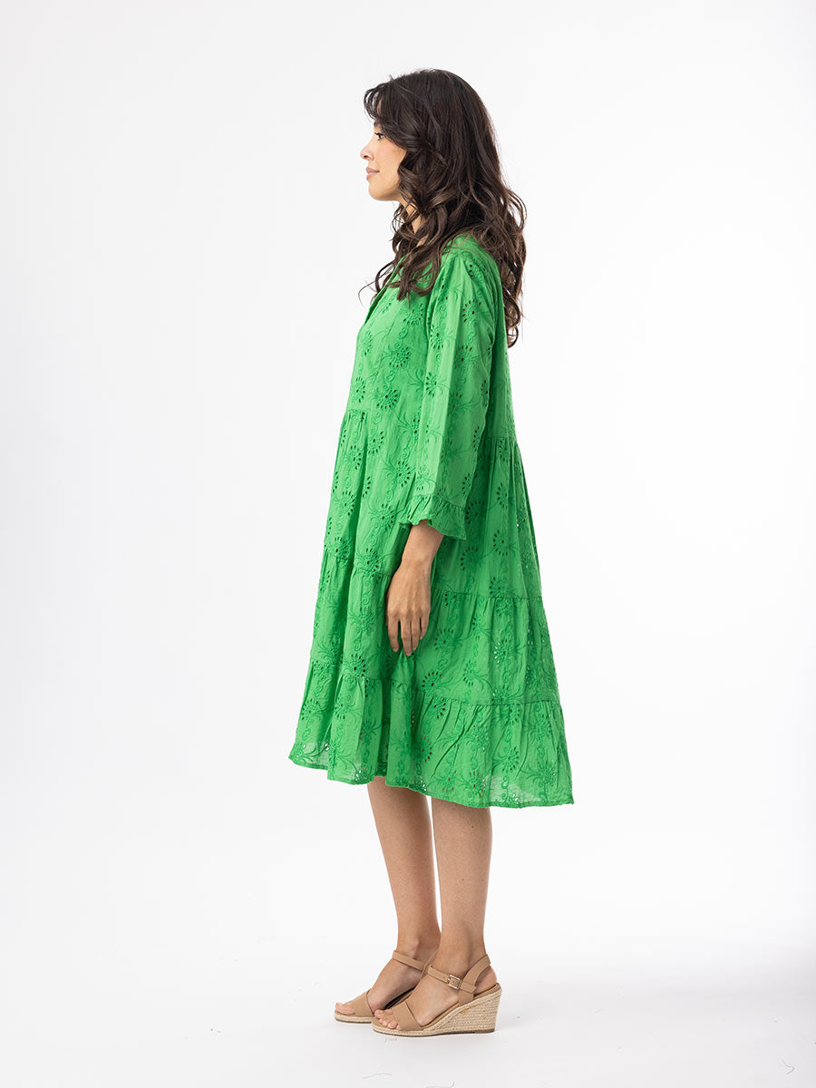 Orientique | Broderie Essentials Dress Frill Hem &amp; Sleeve - Green image 1