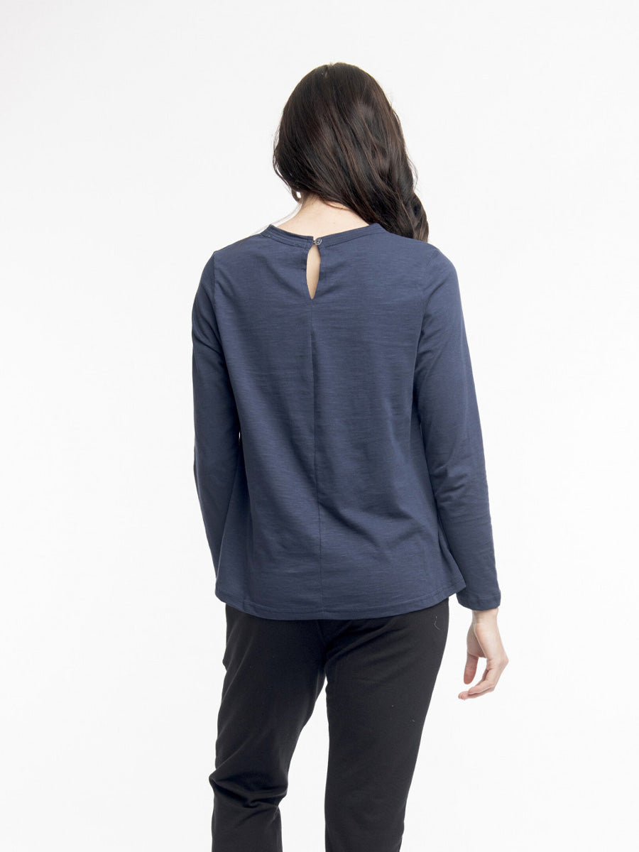 Orientique | Essential Knit T-shirt with Crew Neck in Navy image 2