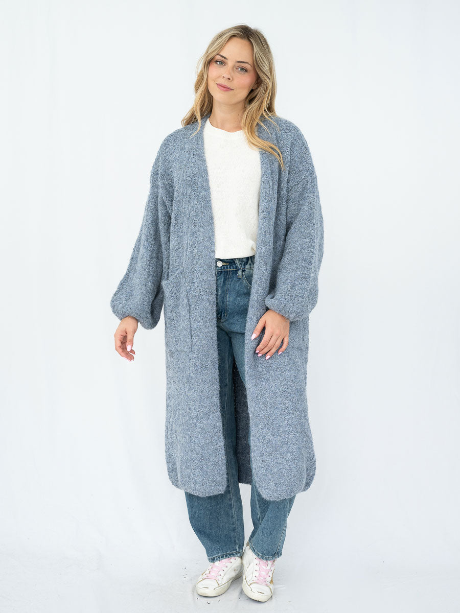 Bailey Boucle Knit Long Cardigan in Slate
