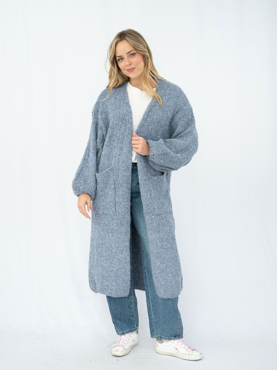 Bailey Boucle Knit Long Cardigan in Slate