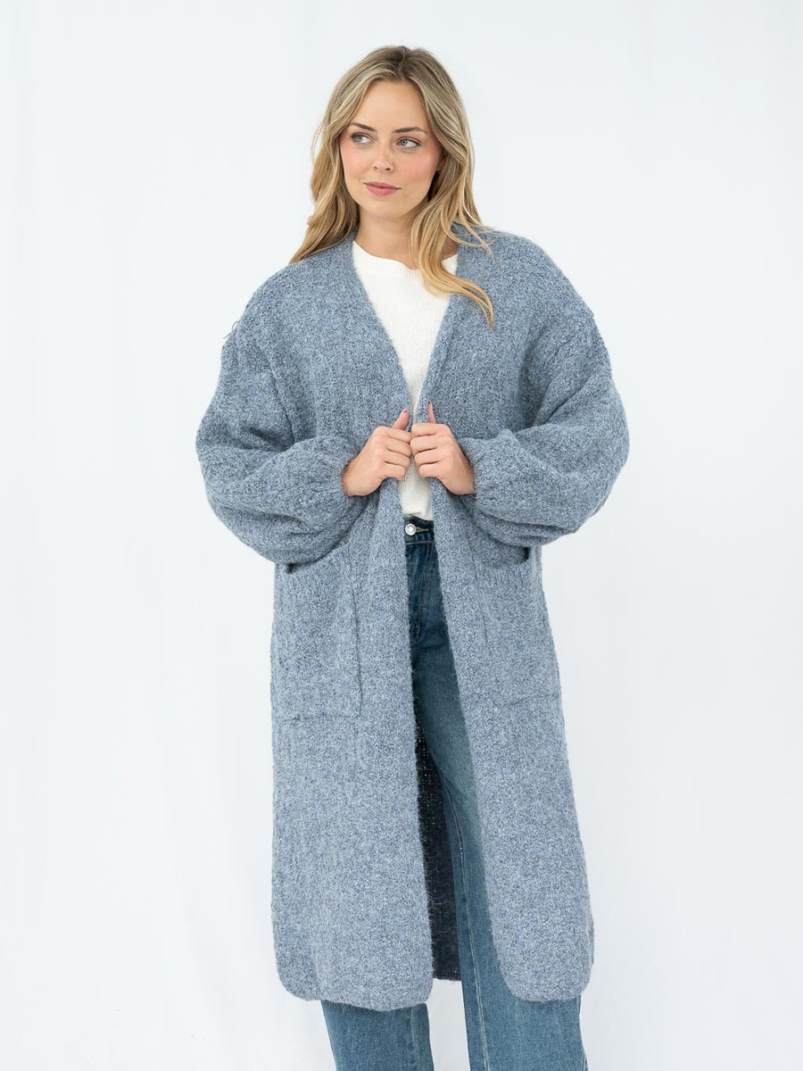 Bailey Boucle Knit Long Cardigan in Slate