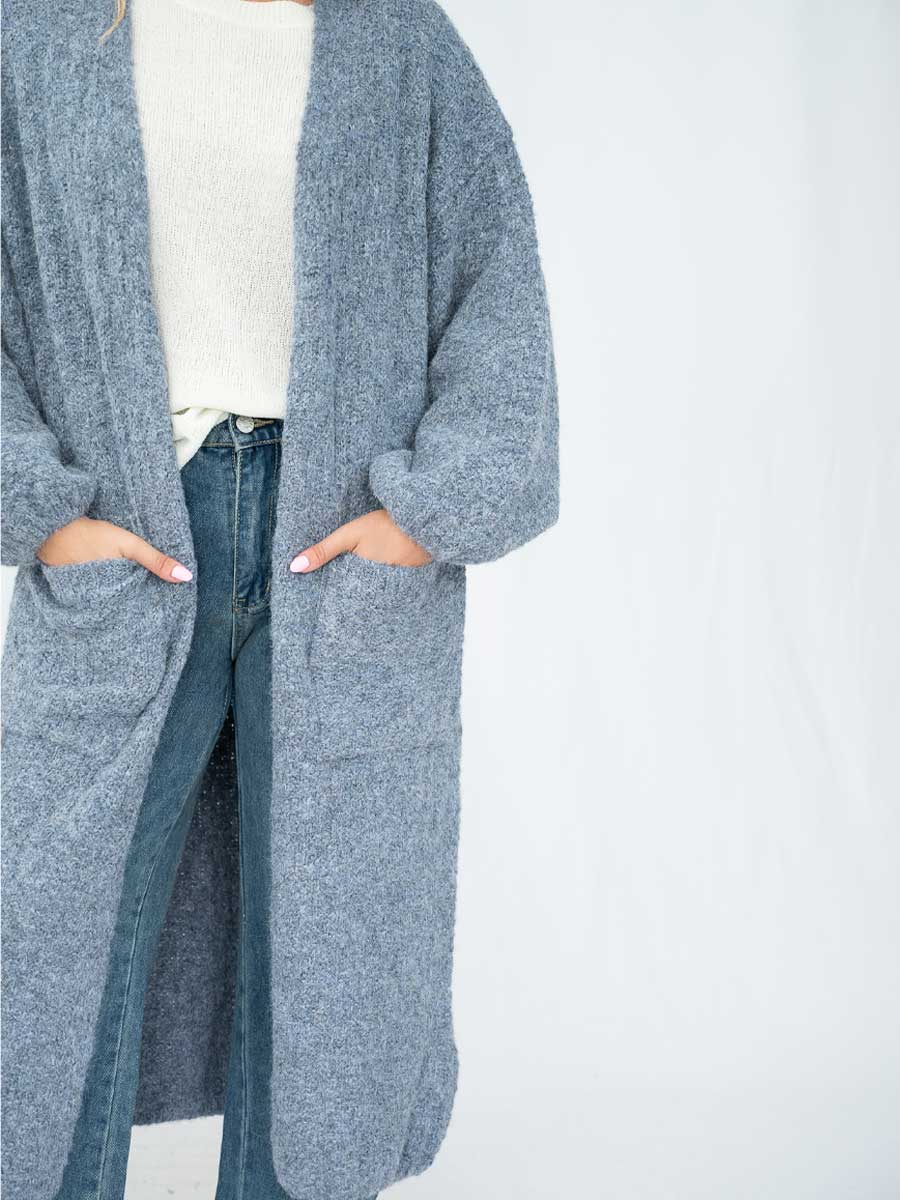 Bailey Boucle Knit Long Cardigan in Slate