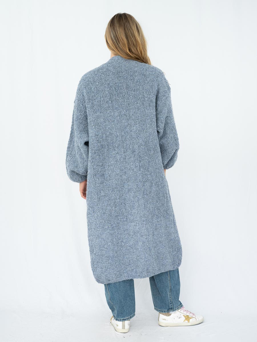 Bailey Boucle Knit Long Cardigan in Slate