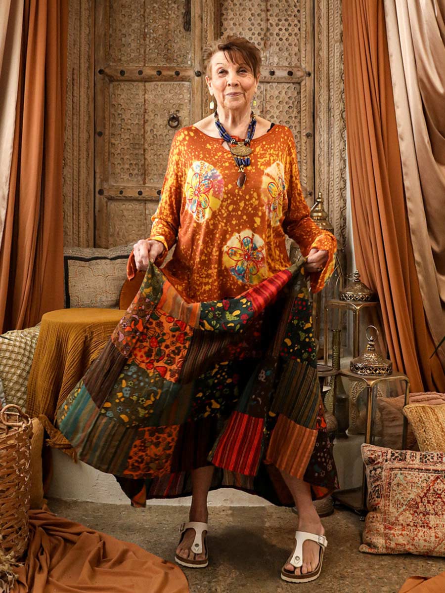 Mushroom Patchwork Skirt | Orange image 3