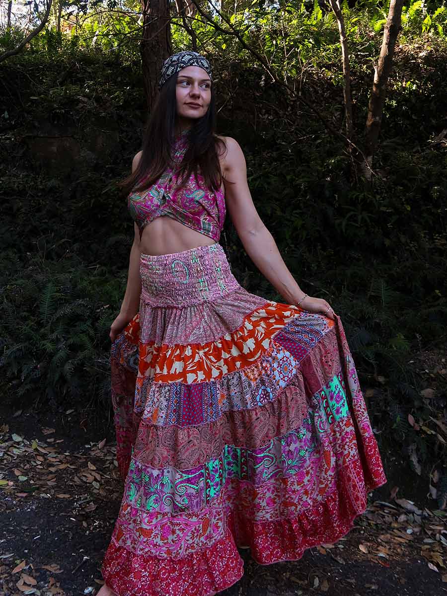 Olivia Tiered Maxi Skirt in Soft Orange image 0
