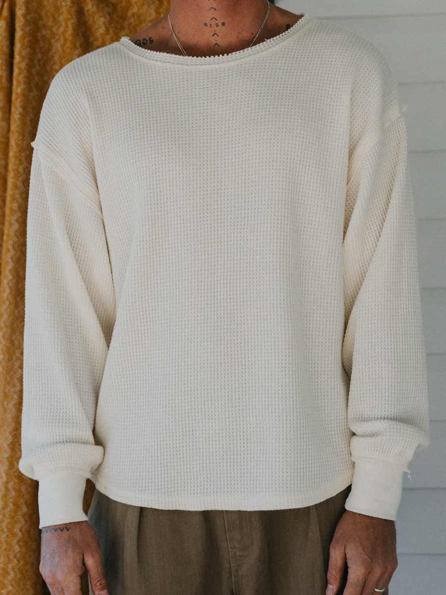 Ottway | Waffle Crew Neck Long Sleeve T-Shirt - White image 4