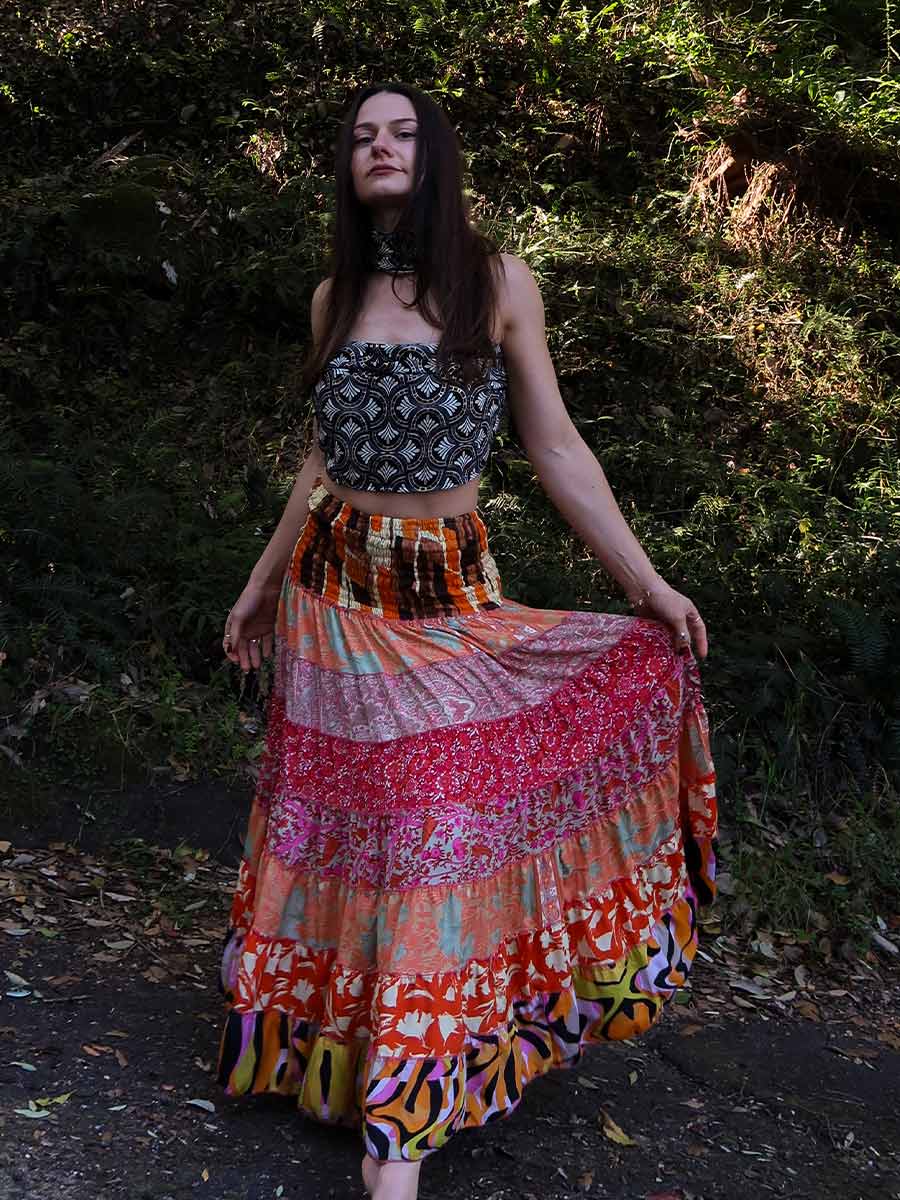 Olivia Tiered Maxi Skirt in Orange image 3