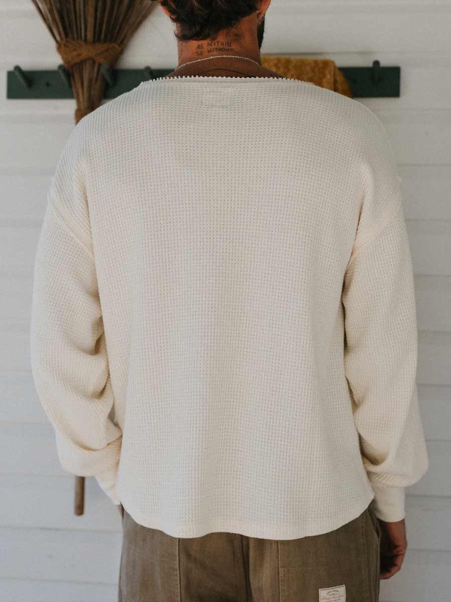 Ottway | Waffle Crew Neck Long Sleeve T-Shirt - White image 8