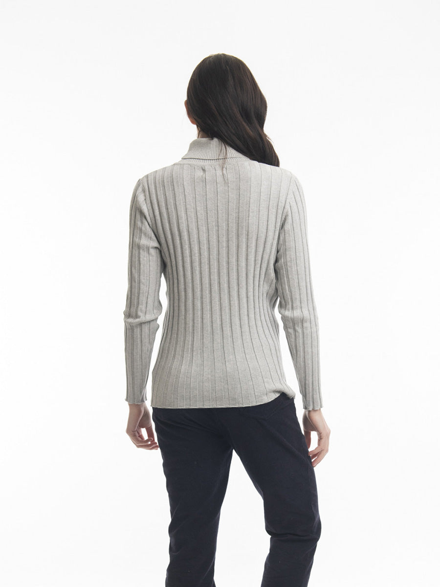 Orientique | Turtle Neck Knit Rib Top Grey Melange image 1