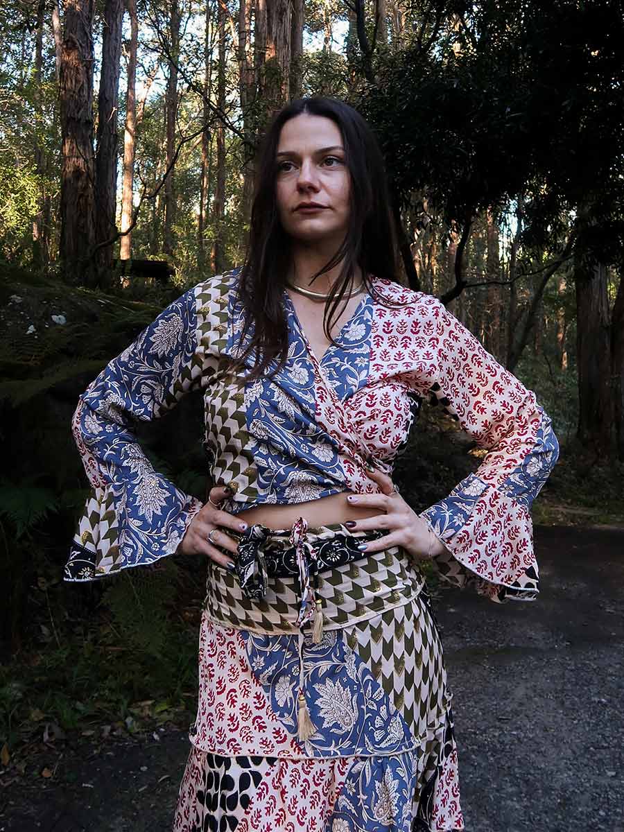 Vera Silk Wrap Top in Olive image 2