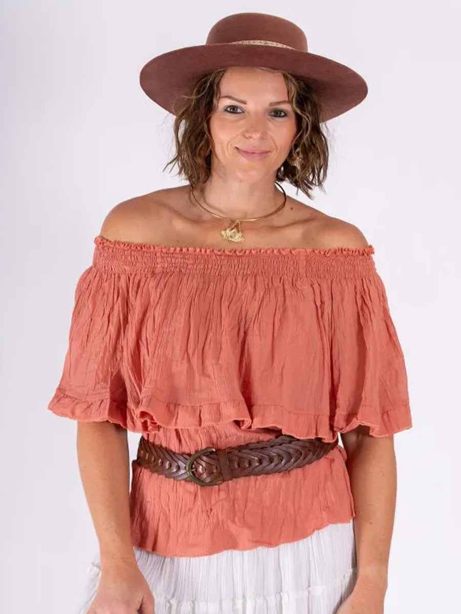 Hippy Essentials | Boho Cotton Off The Shoulder Top in Cinnamon image 0