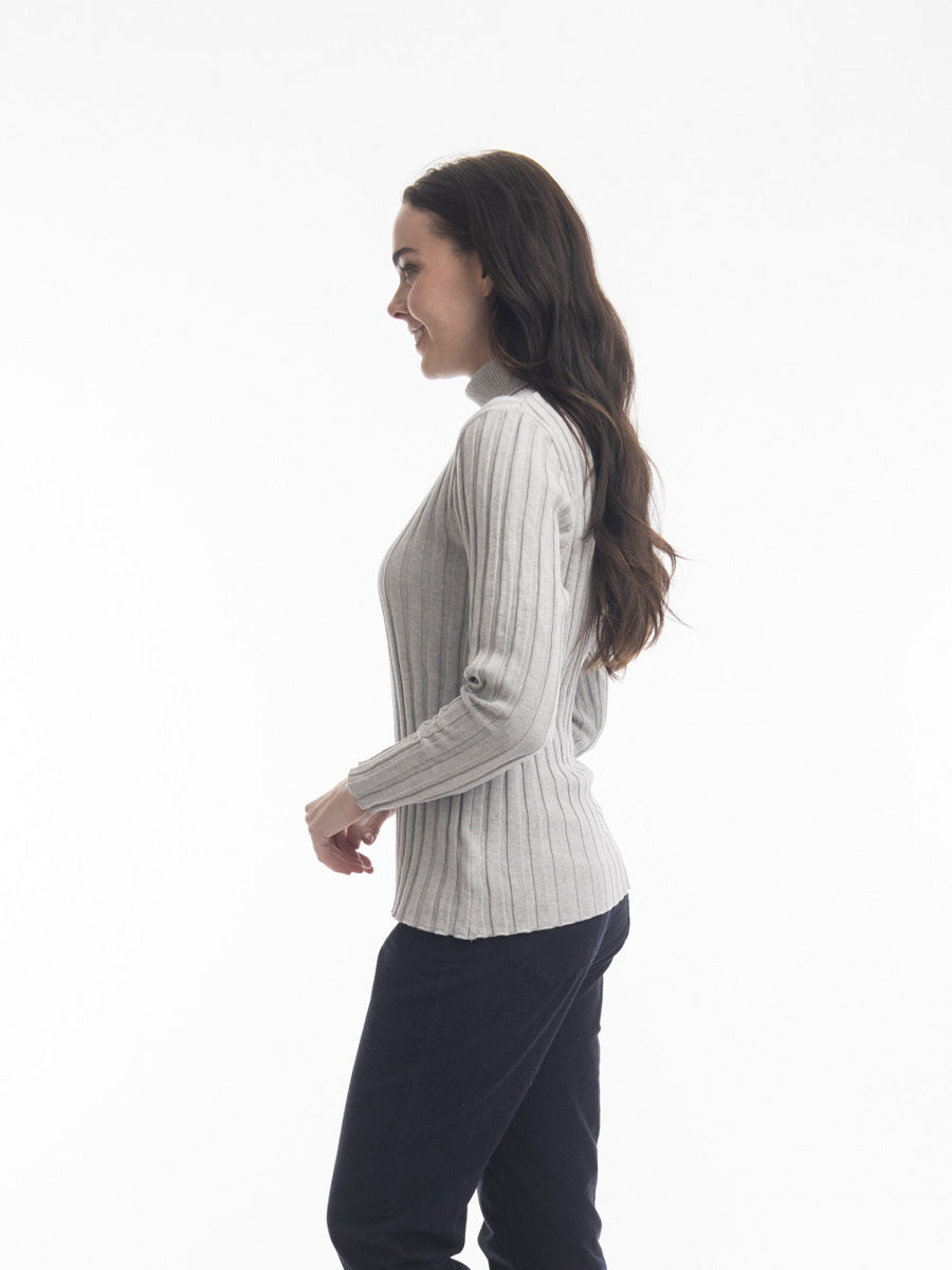 Orientique | Turtle Neck Knit Rib Top Grey Melange image 2
