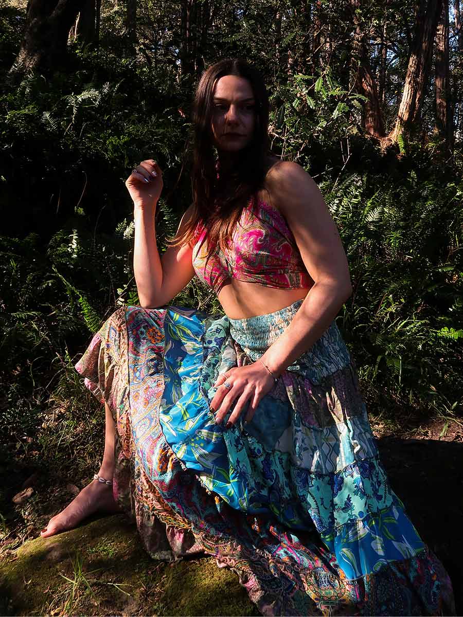 Olivia Tiered Maxi Skirt in Blushed Teal image 2