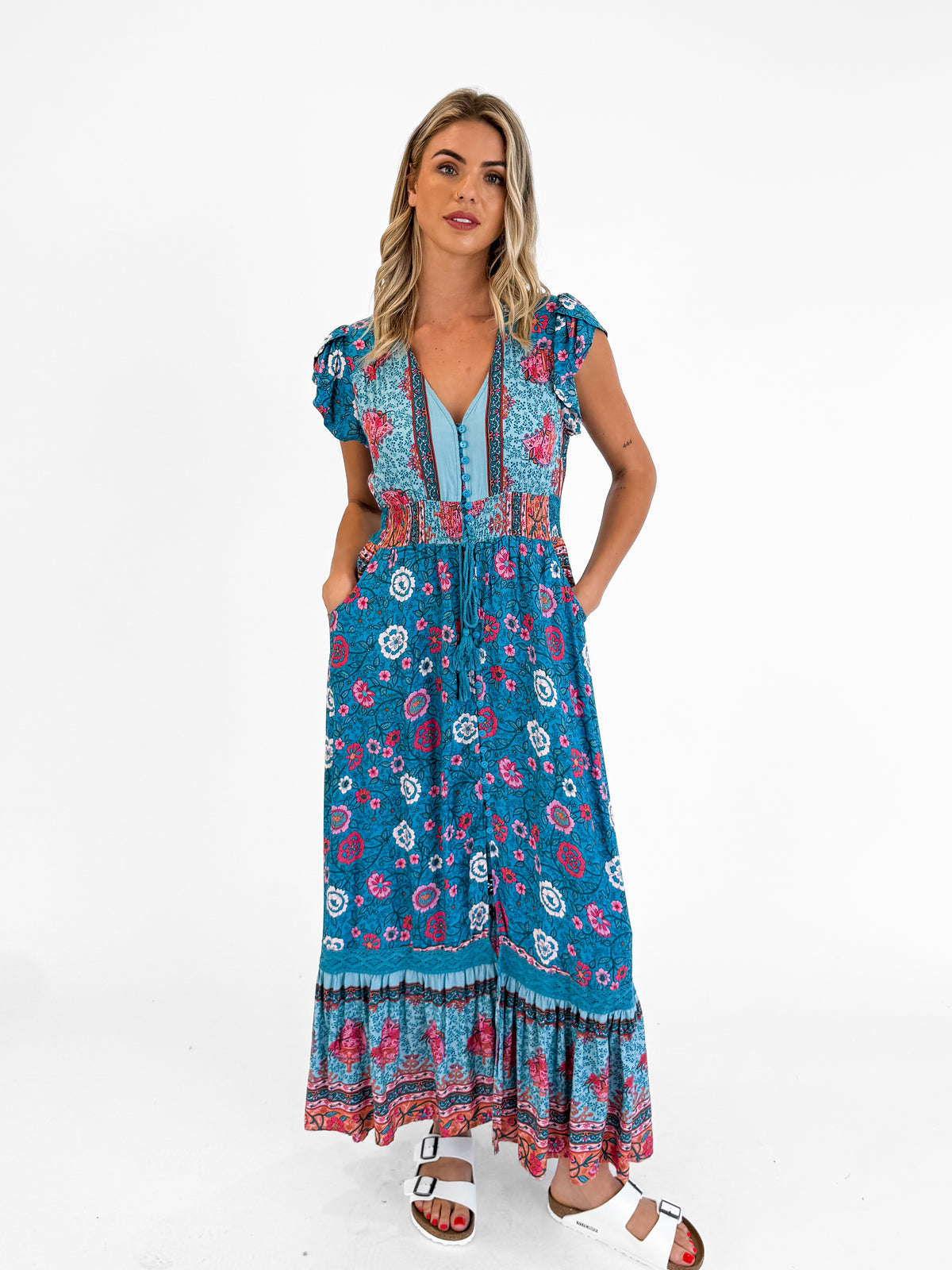 Dayna Boho Maxi Dress in Cobalt