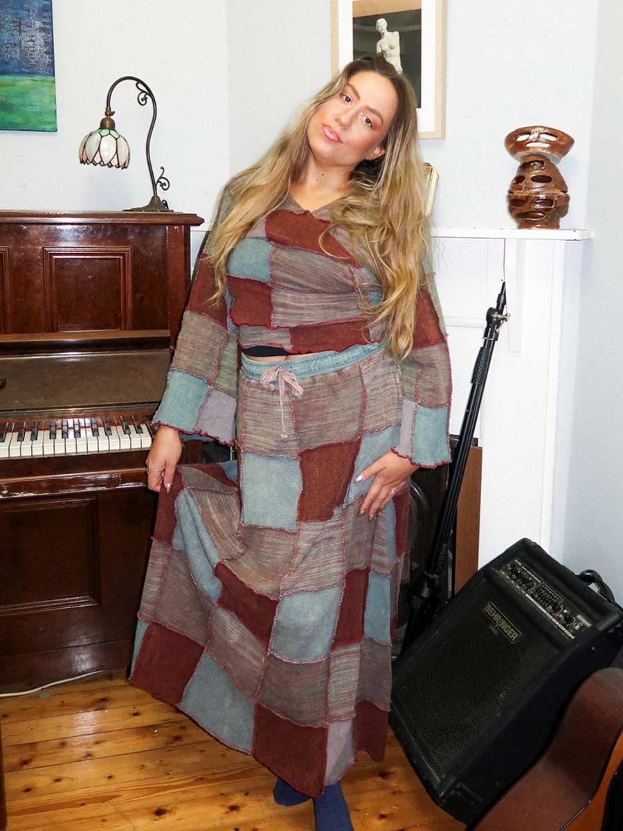 Shivani Cotton Patchwork Midi Skirt in Eucalypt - L image