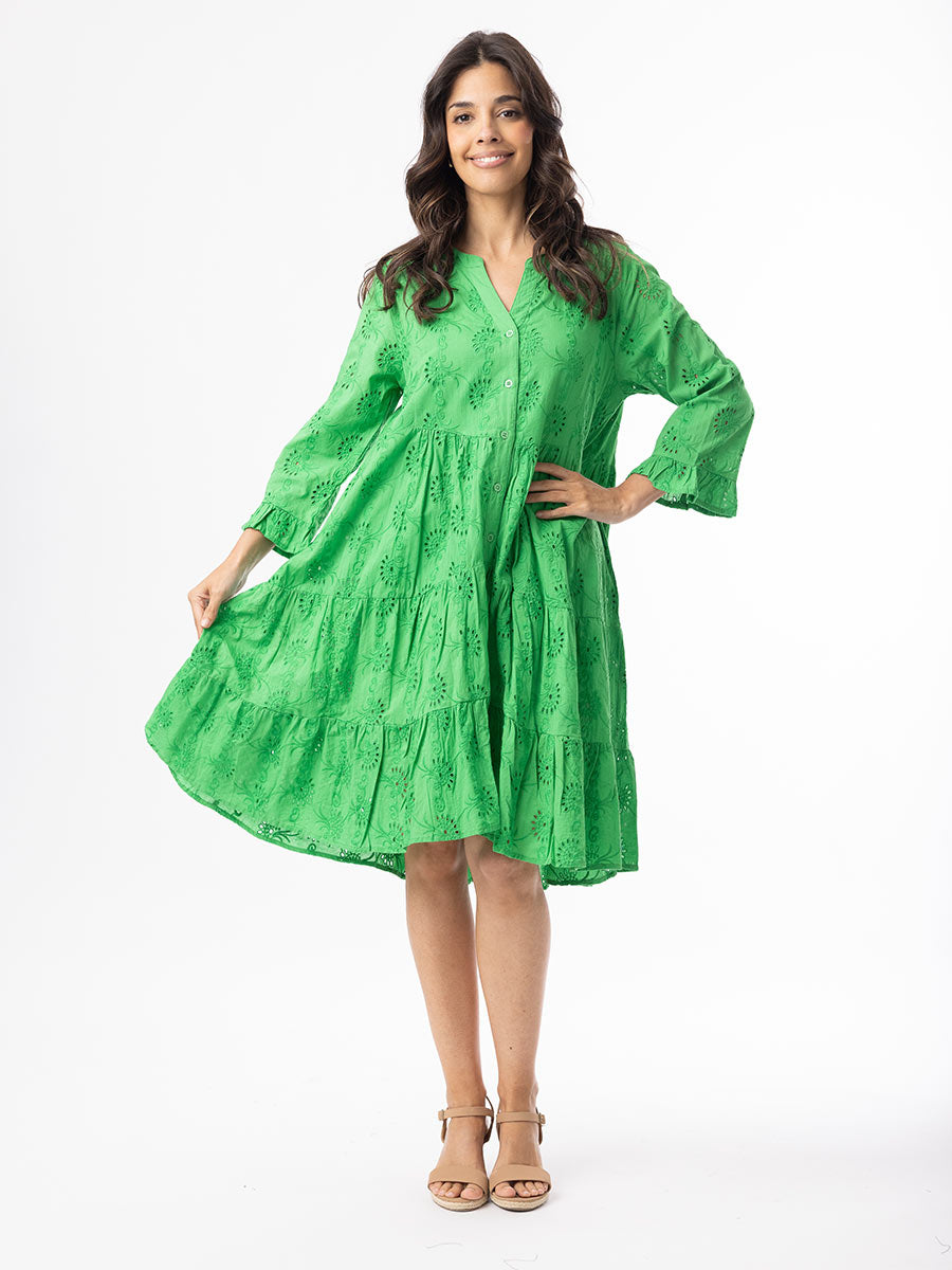 Orientique | Broderie Essentials Dress Frill Hem &amp; Sleeve - Green image 0
