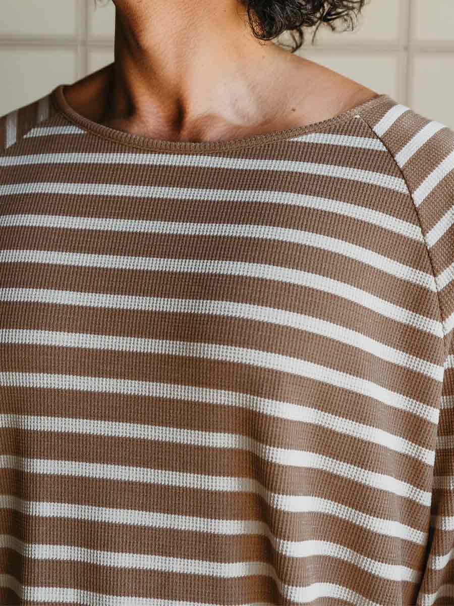 Ottway | Nolan Striped Long Sleeve T-shirt - Brown and Cream image 3