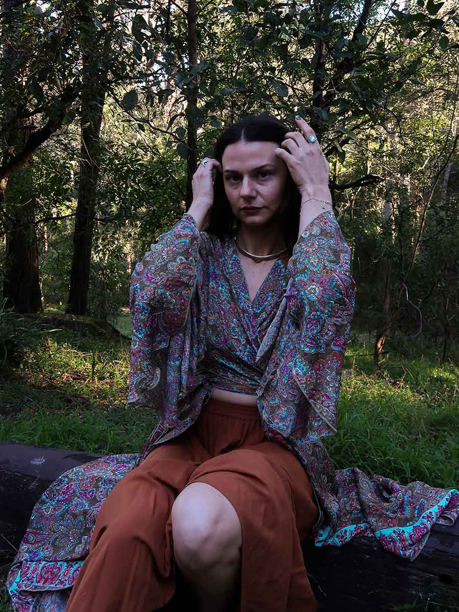 Arwyn Silk Duster Wrap Top in Sage image 5
