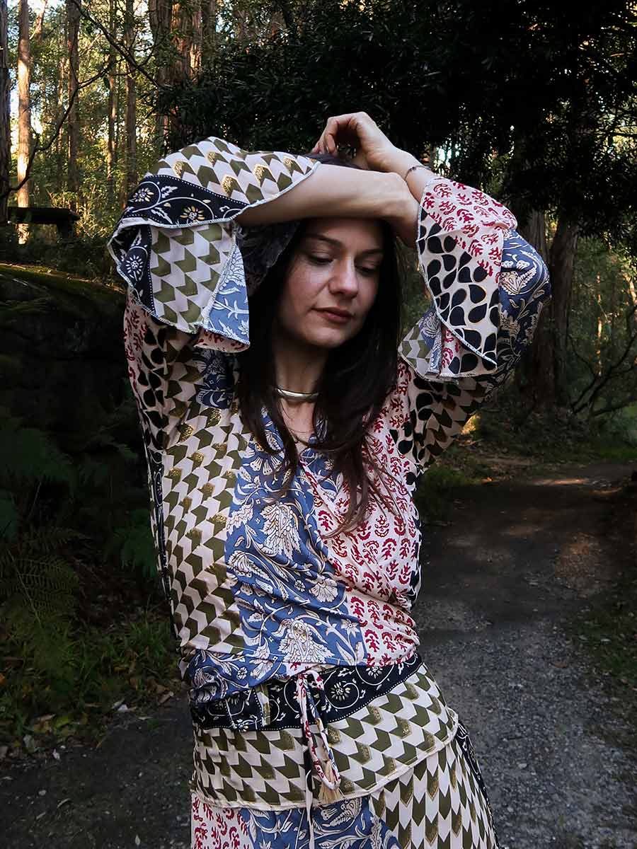 Vera Silk Wrap Top in Olive image 3