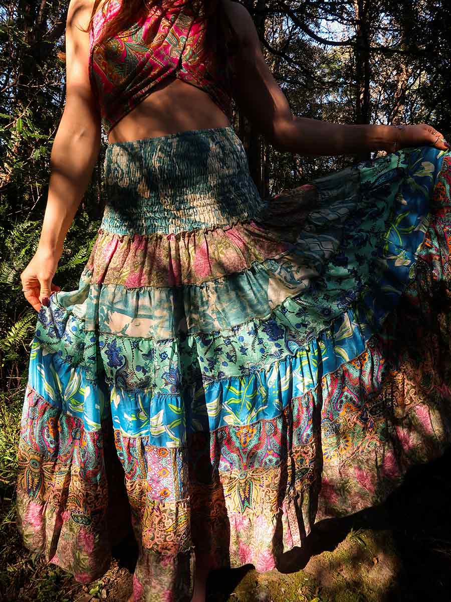 Olivia Tiered Maxi Skirt in Blushed Teal image 4