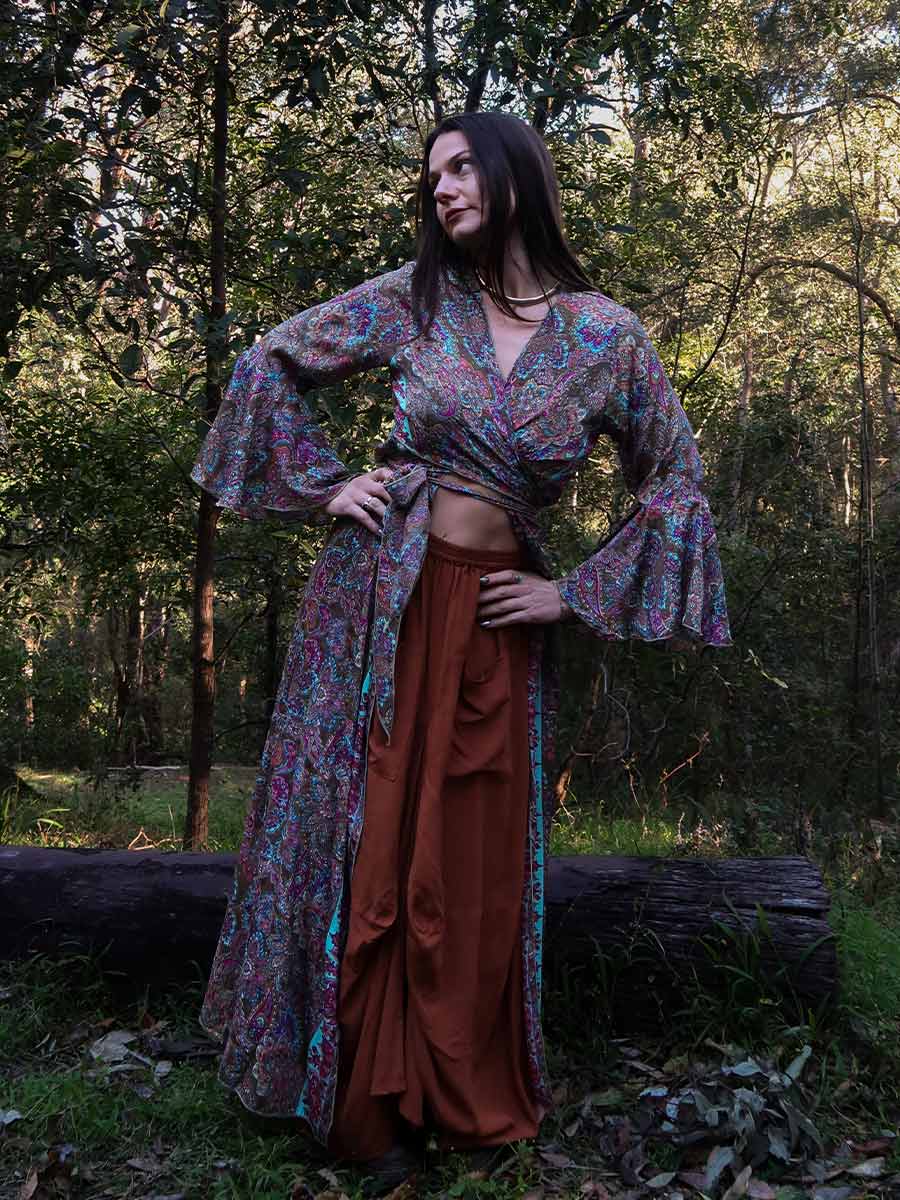 Arwyn Silk Duster Wrap Top in Sage image 0