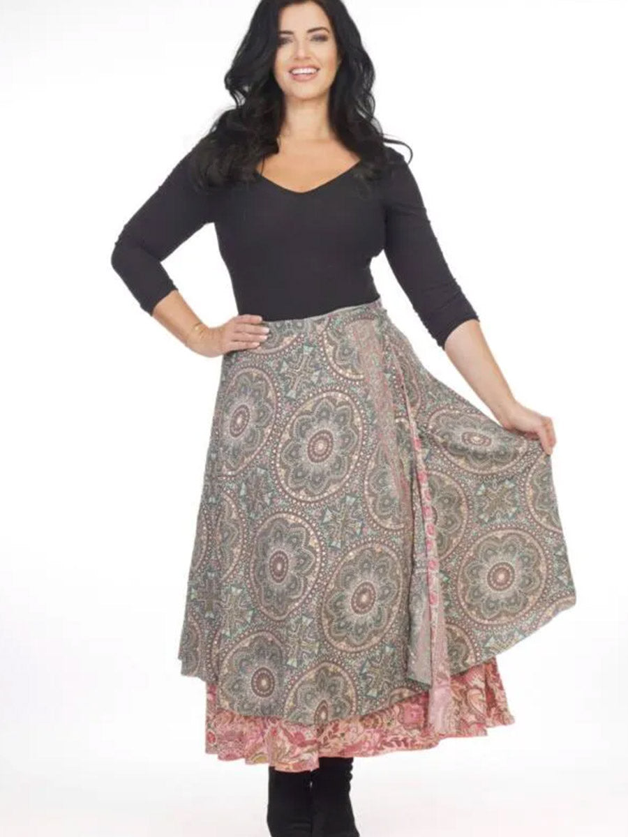Rosa Silk Reversible Wrap Skirt in Grey - FREE SIZE image