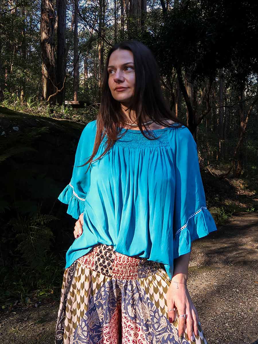 Stevie Boho Top in Teal image 2