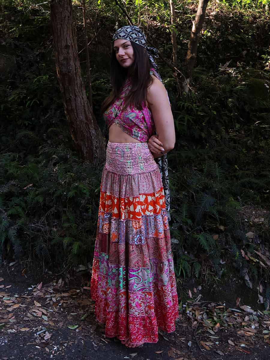 Olivia Tiered Maxi Skirt in Soft Orange image 2