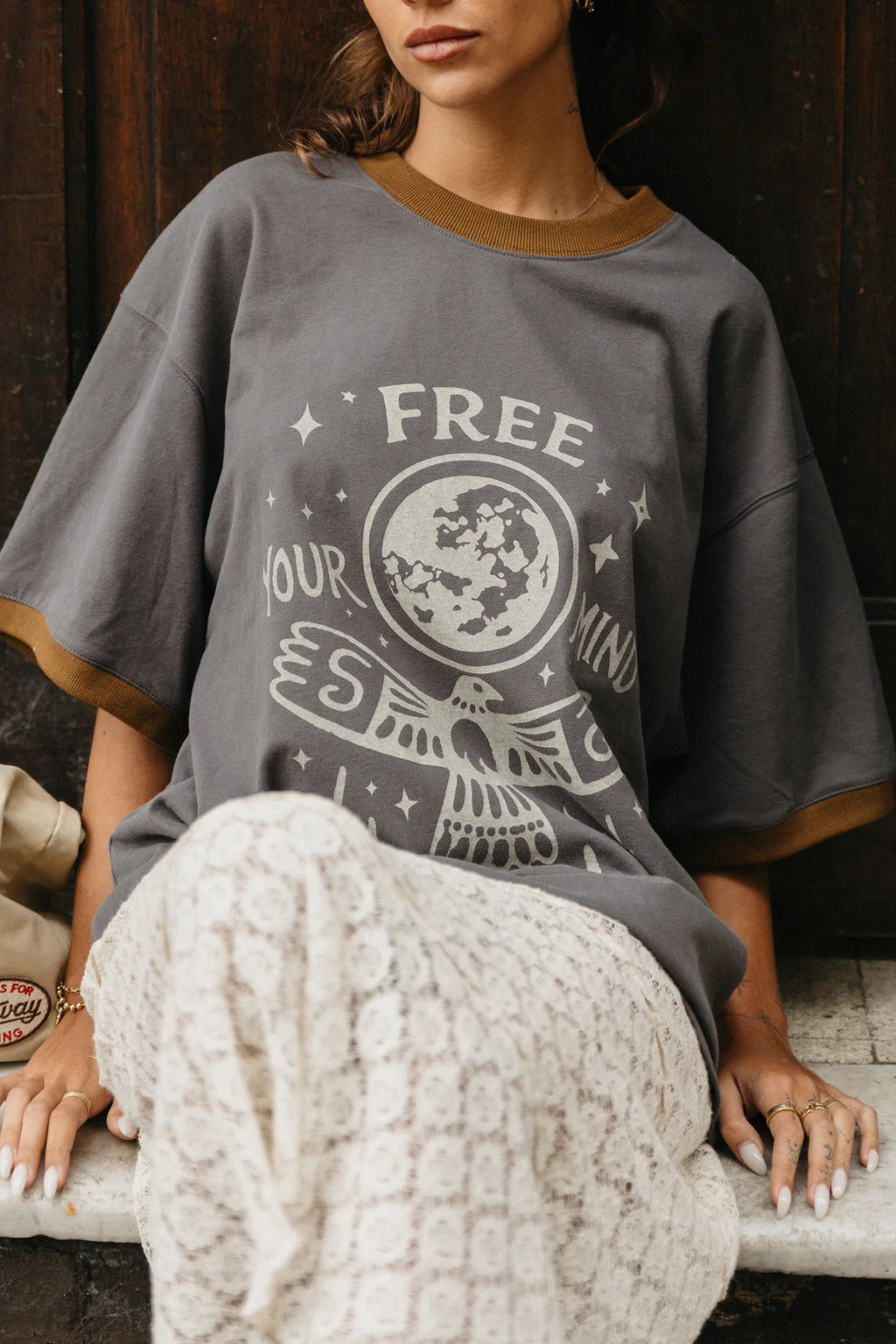 Ottway | Free Your Mind Oversized T-Shirt in Washed Black