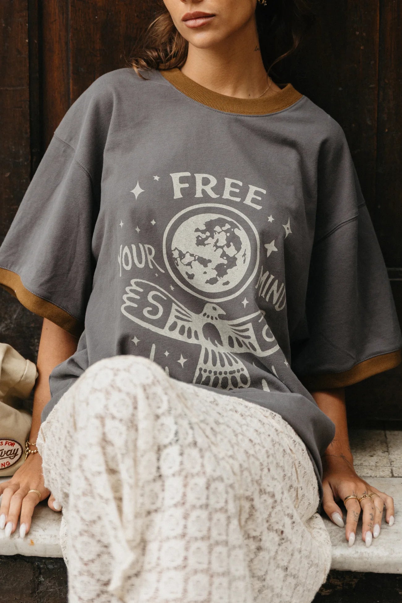 Ottway | Free Your Mind Oversized T-Shirt in Washed Black