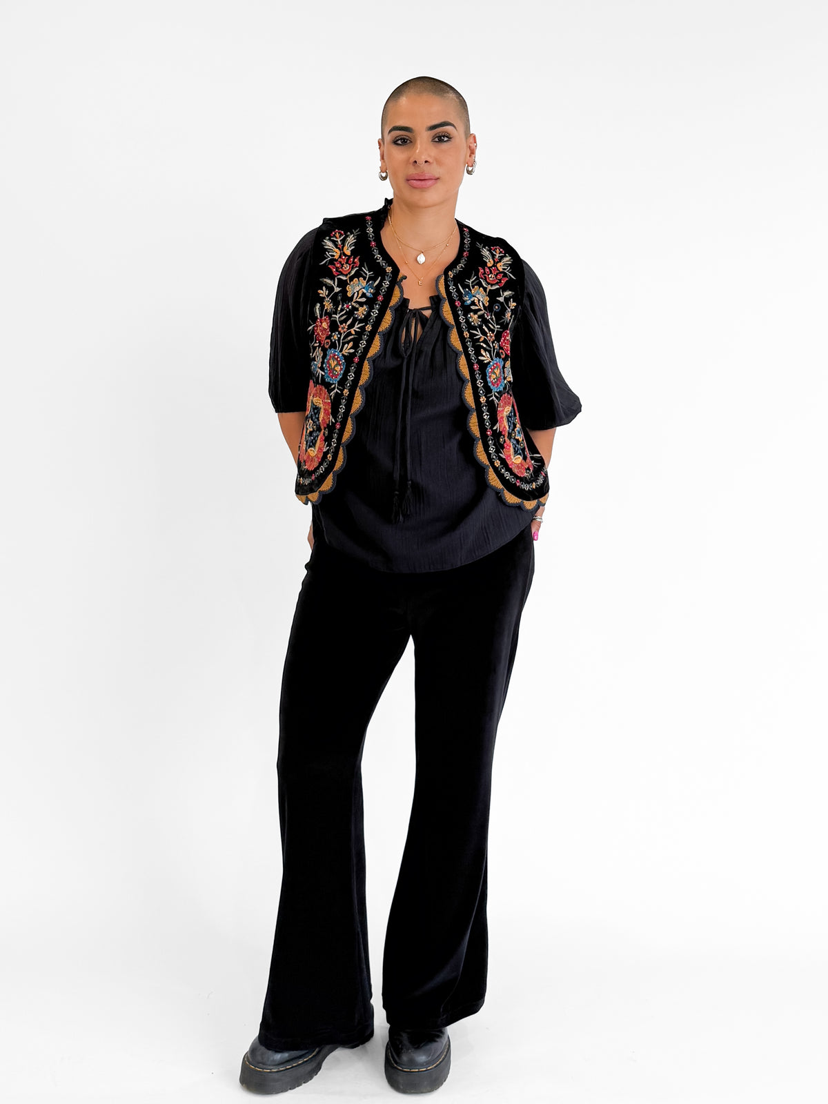 Orientique | Giza Flared Pant in Black Velvet