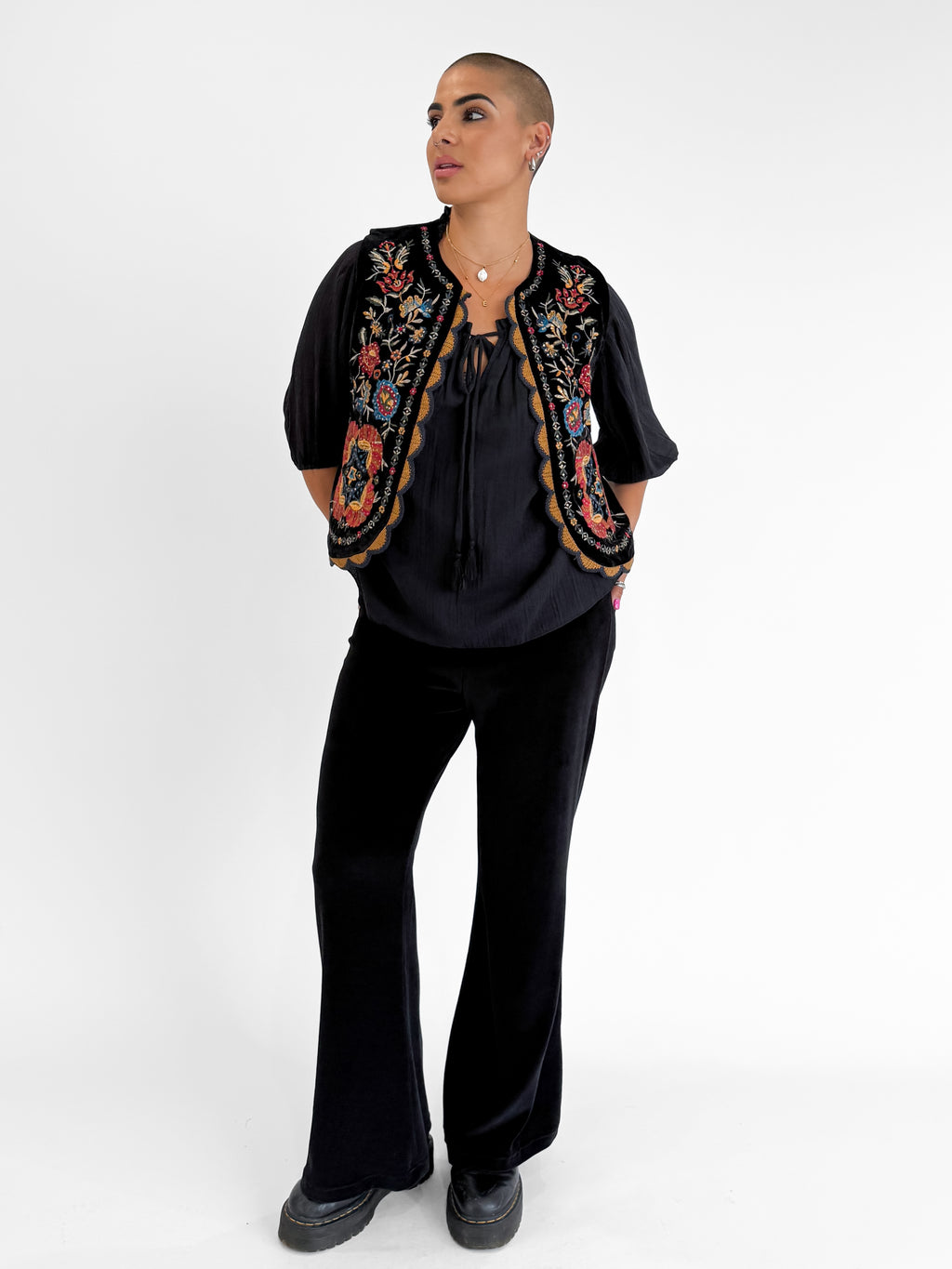 Orientique | Giza Flared Pant in Black Velvet