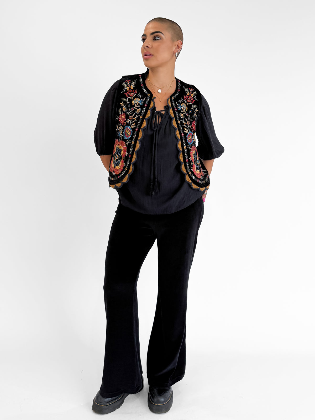 Orientique | Giza Flared Pant in Black Velvet