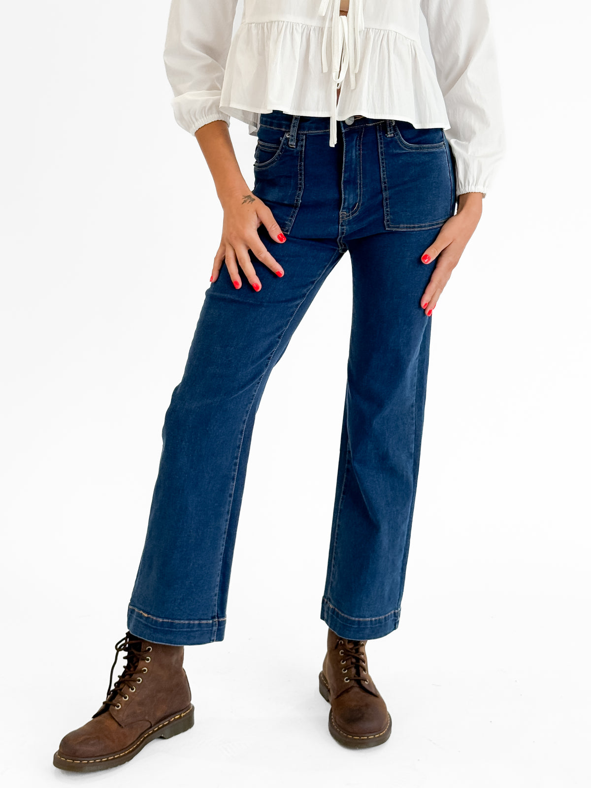 Harley High Rise Wide Leg Jeans in Mid-Blue