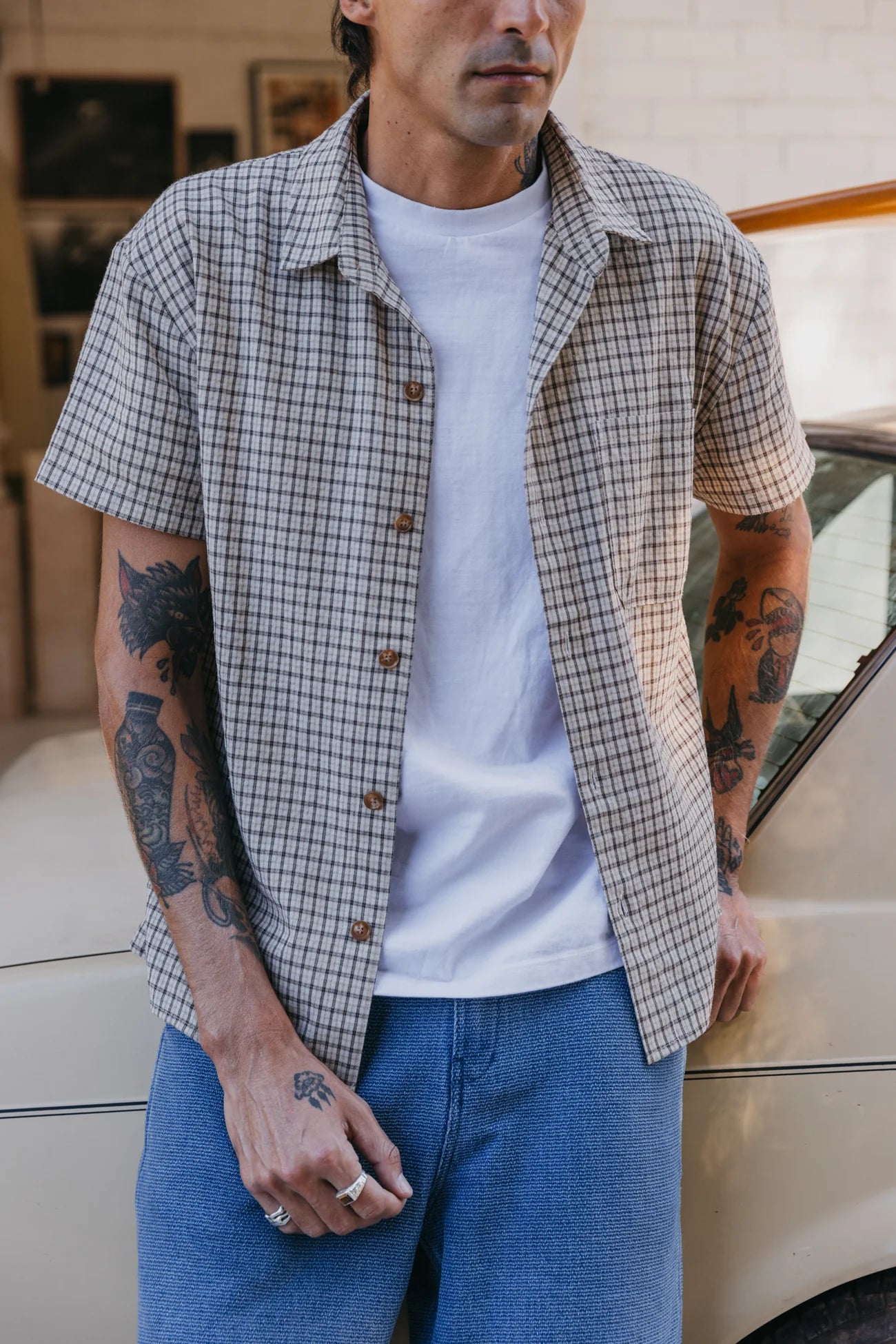 Ottway | Lennox Brown Checked Short Sleeve Shirt