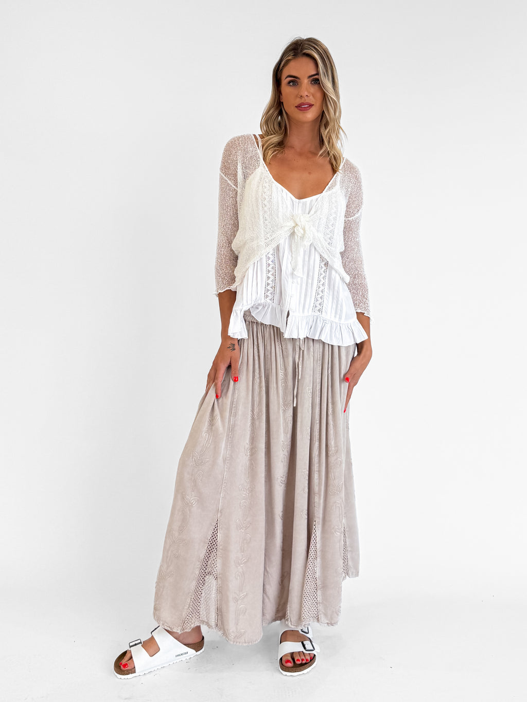 Malia Stonewash Skirt in Beige