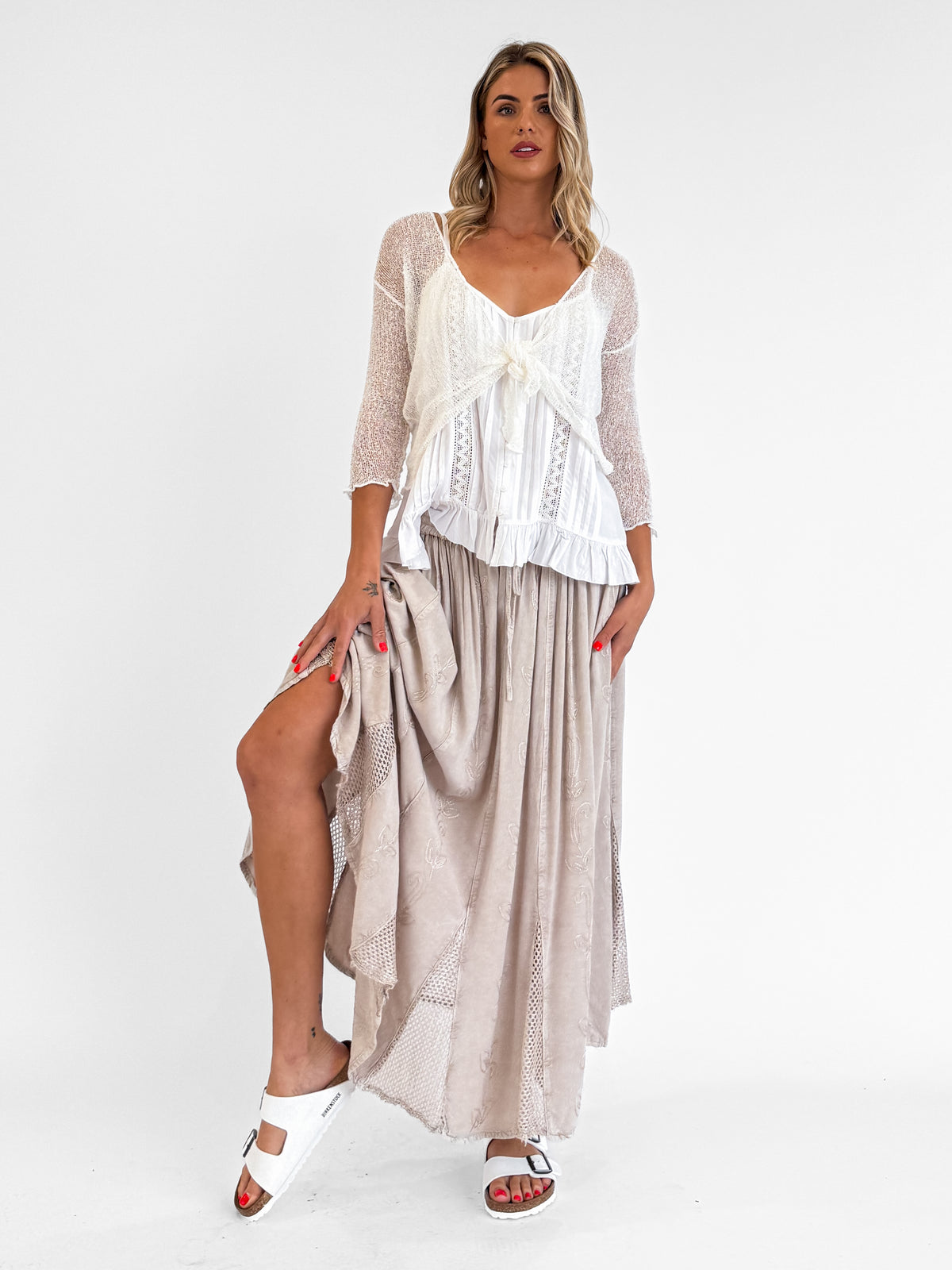 Malia Stonewash Skirt in Beige