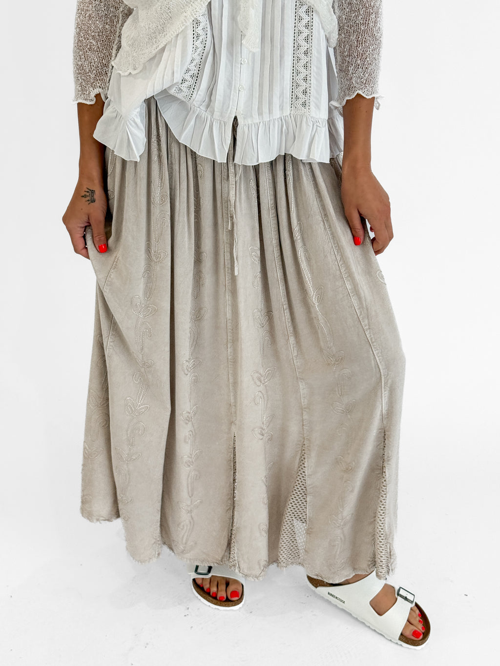 Malia Stonewash Skirt in Beige