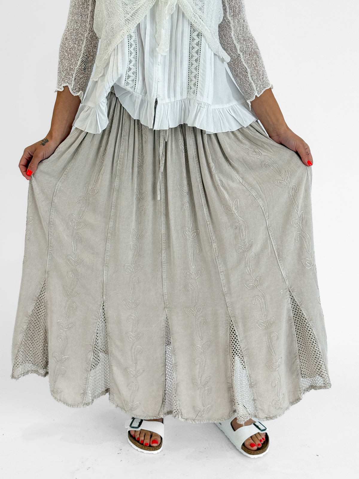 Malia Stonewash Skirt in Beige