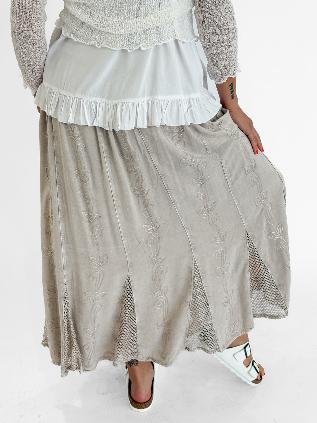 Malia Stonewash Skirt in Beige