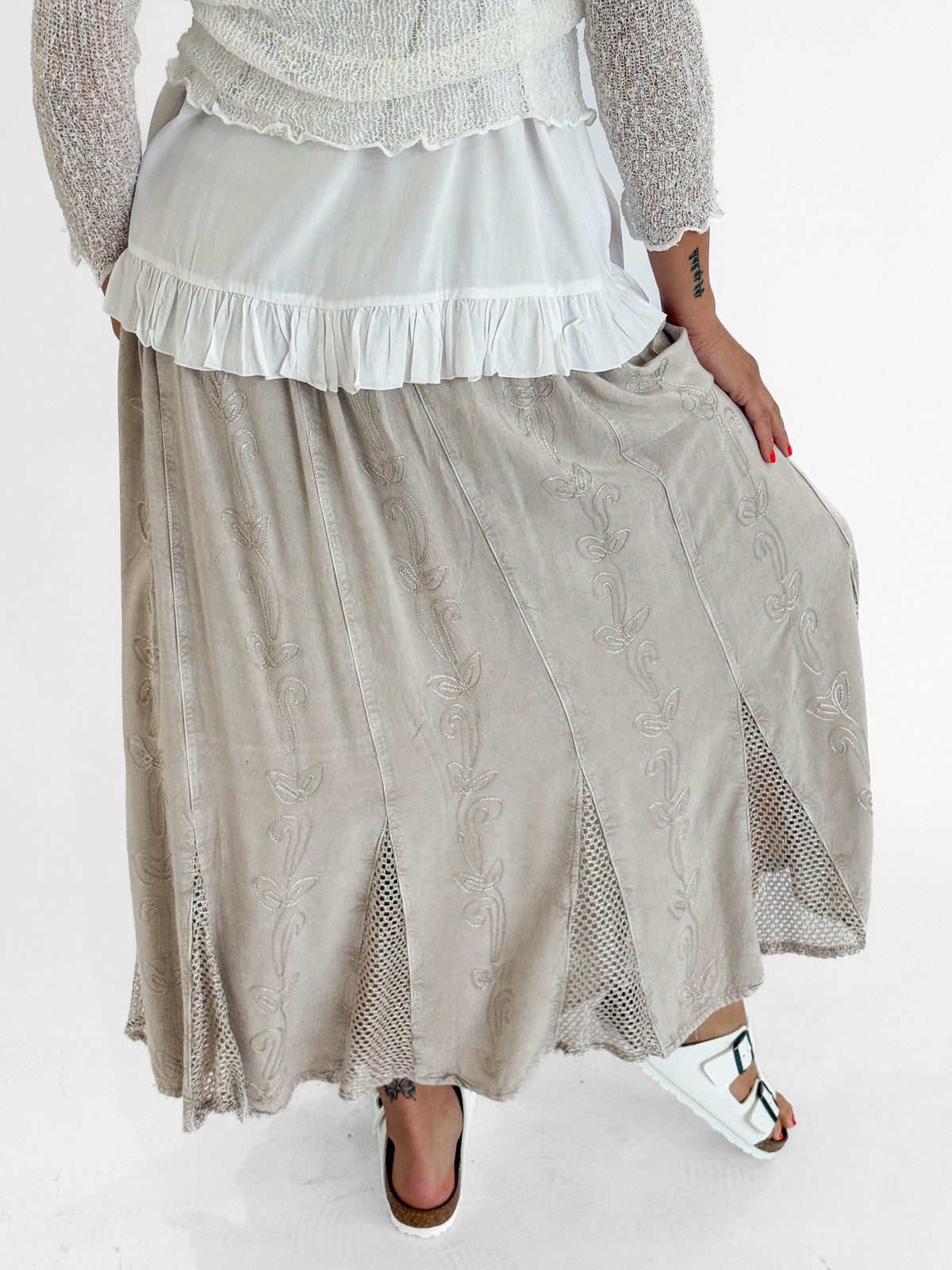 Malia Stonewash Skirt in Beige