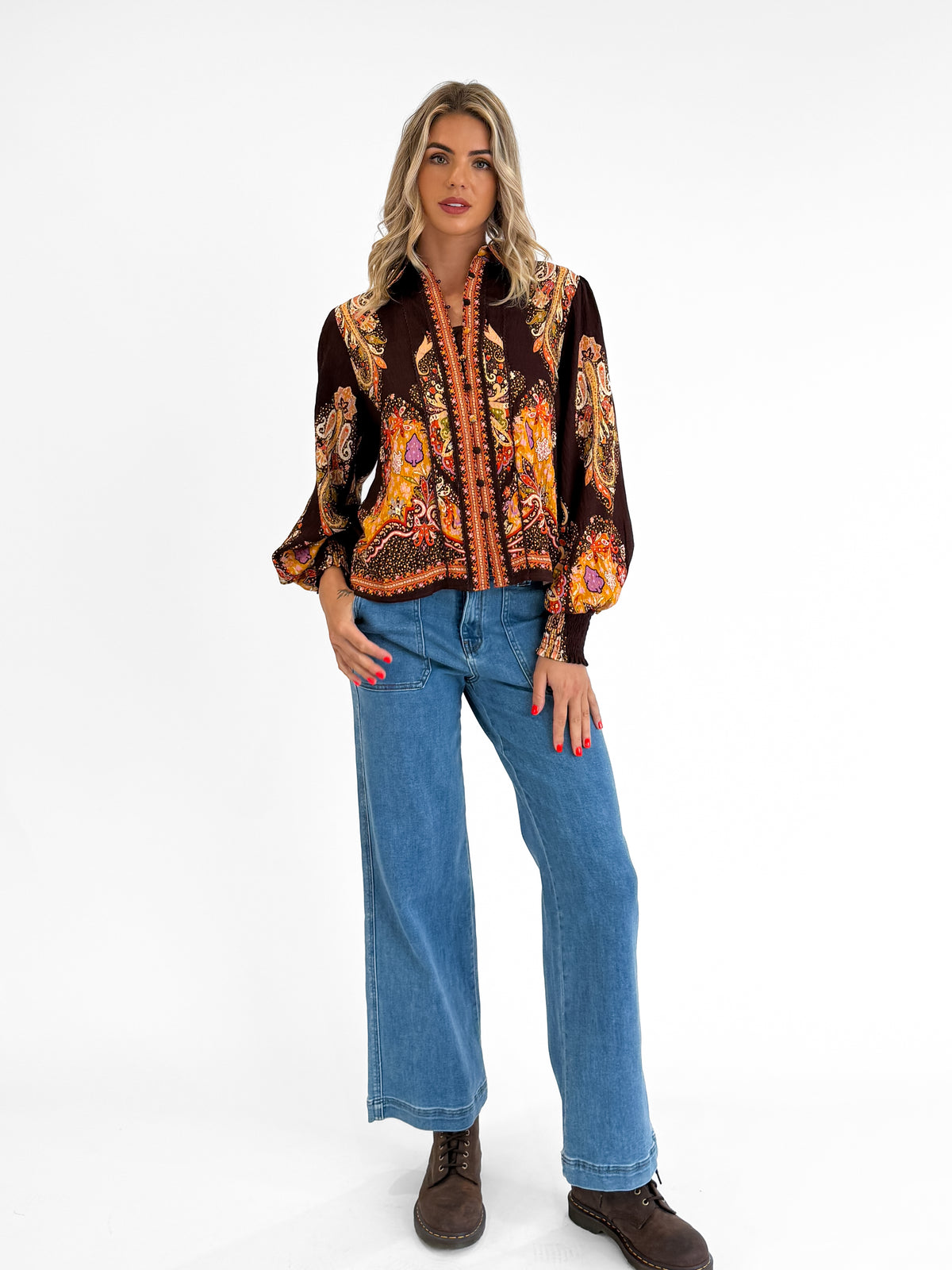 Mayfair Wide Leg Denim Jeans in Mid Wash Blue