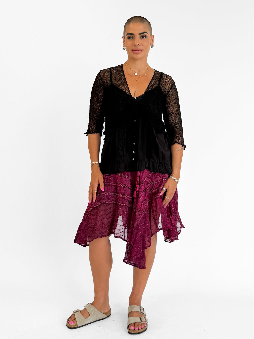 Mila Stonewash Hanky Skirt in Magenta