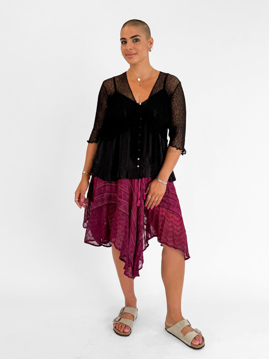 Mila Stonewash Hanky Skirt in Magenta