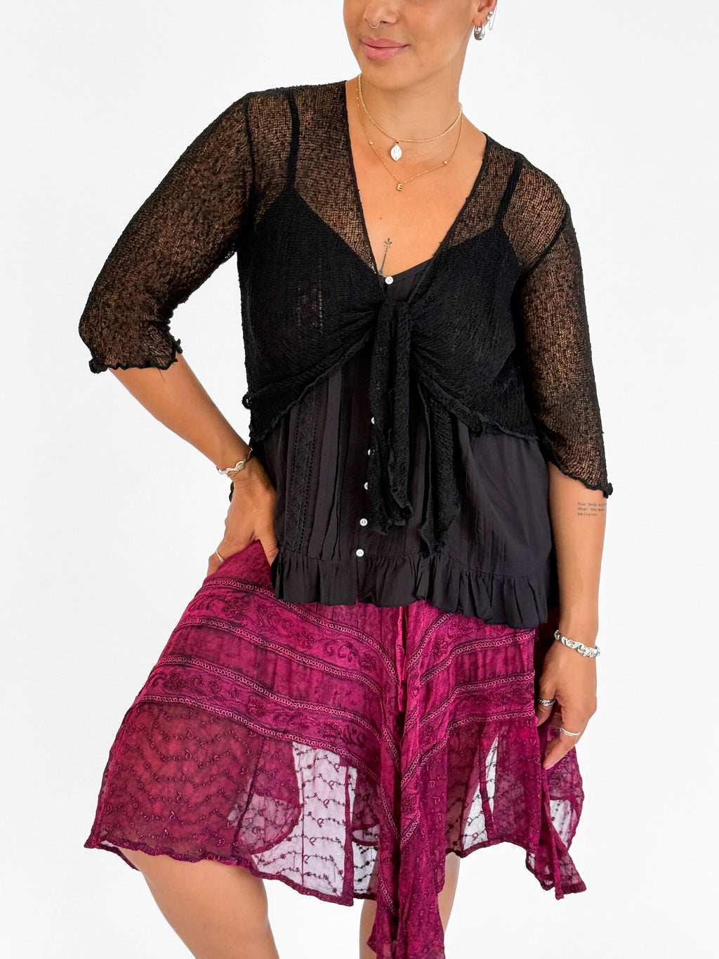 Mila Stonewash Hanky Skirt in Magenta